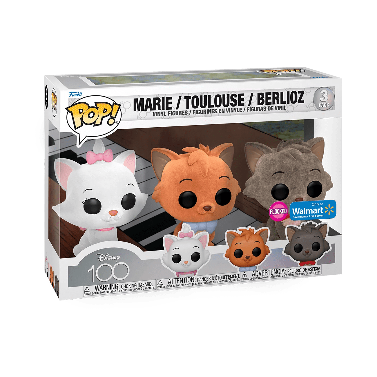 [Pre-venta] Funko Pop Disney 100 - Marie, Toulouse y Berlioz (Flocked) Exclusivos de Walmart 3-Pack